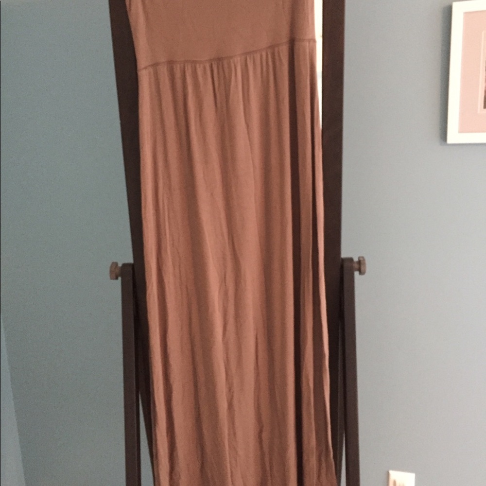 Long gray skirt.